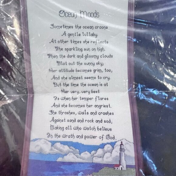 🛍️2 for $25 Sale🛍️ OCEAN MOODS POEM Cross Stitch Kit VTG 10 x 20” Coastal 1988 - Picture 5 of 5